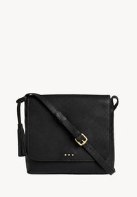 ANOUK - Black grained leather satchel bag