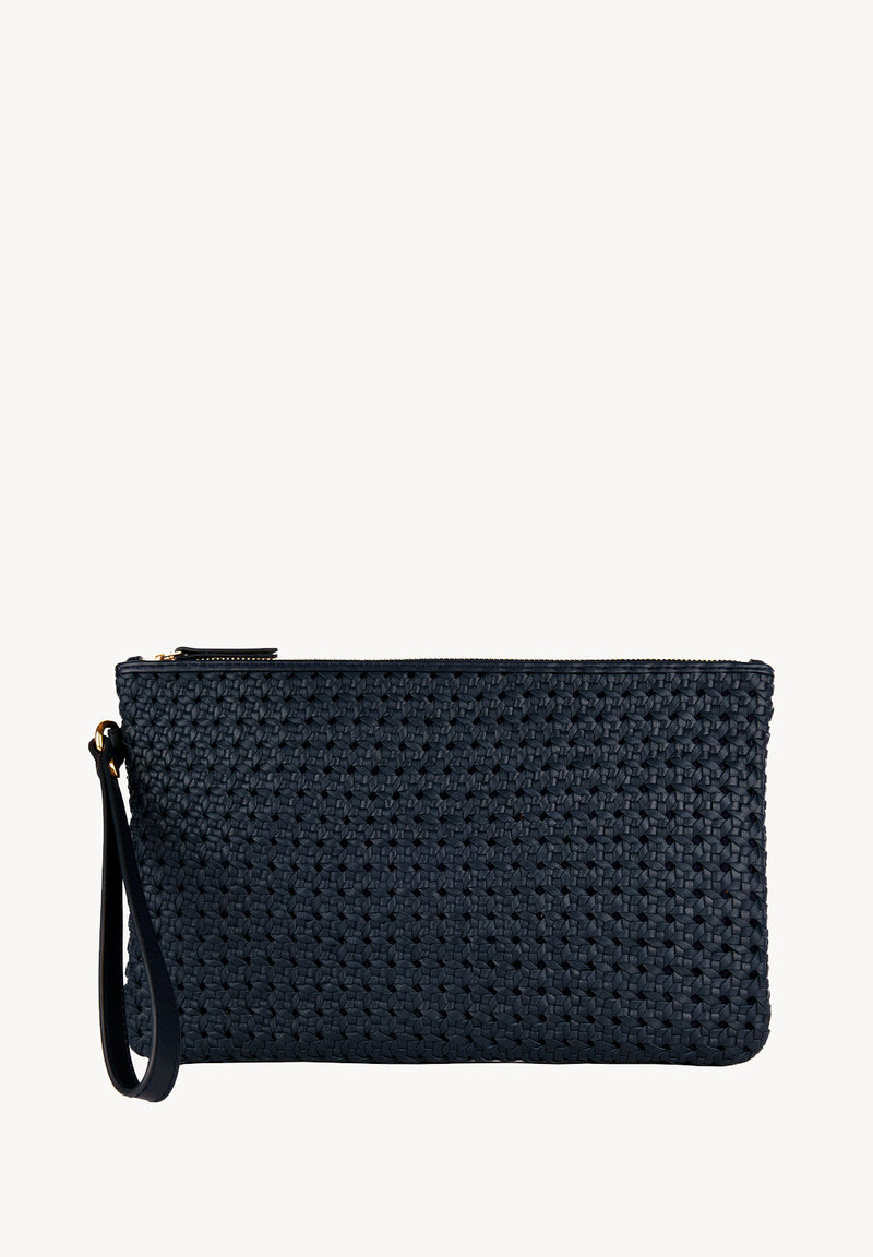 GARANCE - Cannage-effect leather clutch