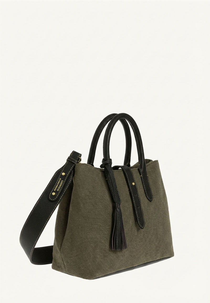 MIA - Brown Canvas and Leather Handbag with Shoulder Strap