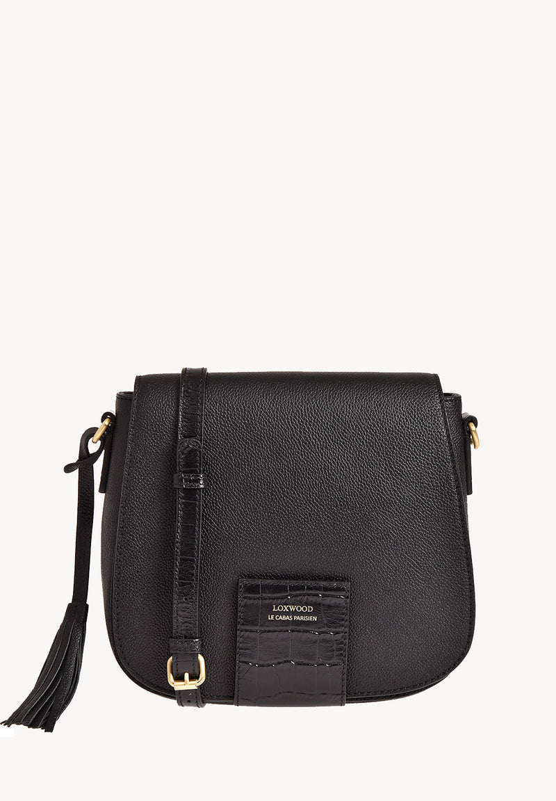 PEPPER - Grained leather and crocodile effect satchel bag