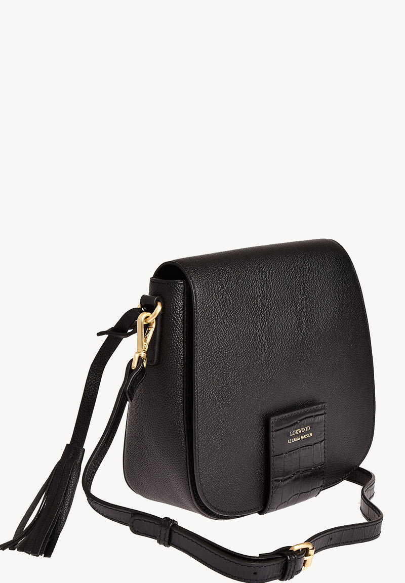 PEPPER - Grained leather and crocodile effect satchel bag