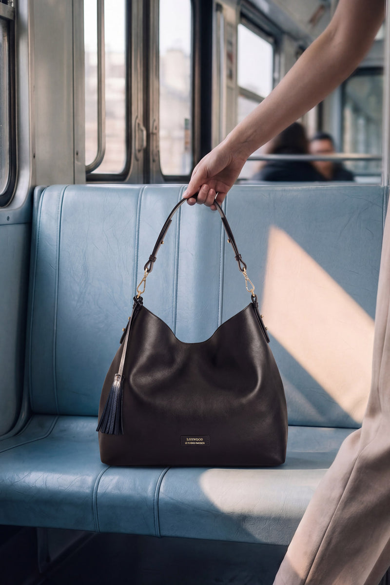 SHARON - Sac hobo en cuir lisse doublé velours