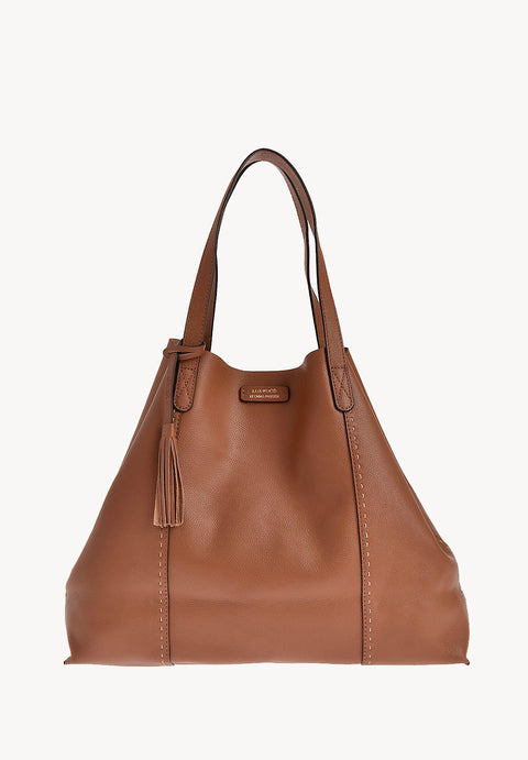 ODÉON - Sac cabas souple en cuir grainé piqué main contrasté