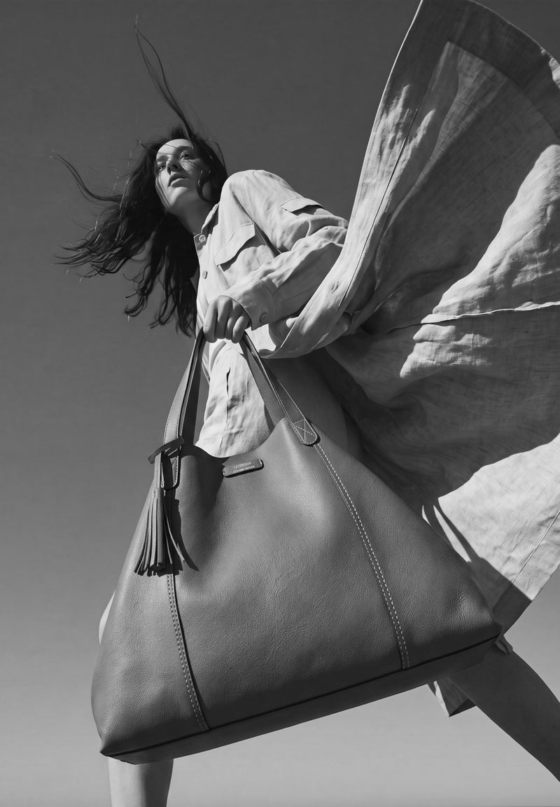 ODÉON - Sac cabas souple en cuir grainé piqué main contrasté