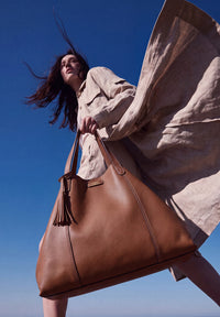 ODÉON - Sac cabas souple en cuir grainé piqué main contrasté