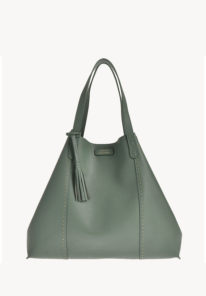 ODÉON - Sac cabas souple en cuir grainé piqué main contrasté