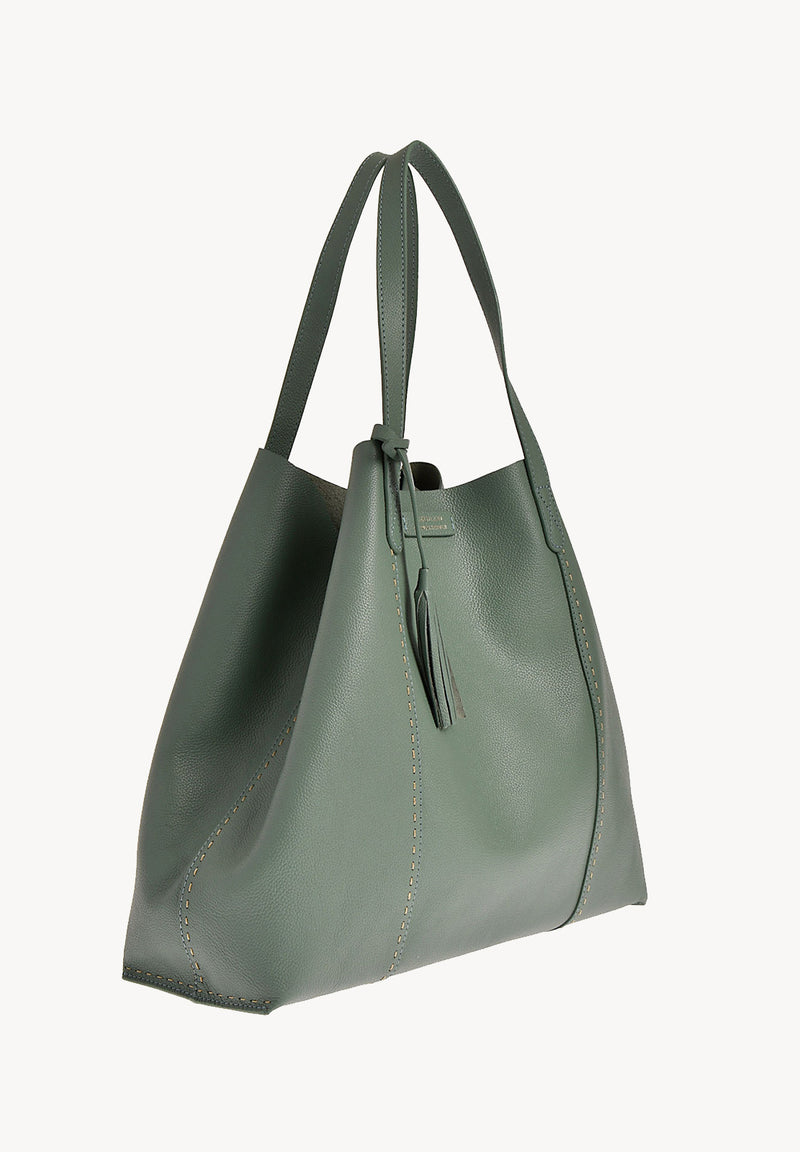 ODÉON - Sac cabas souple en cuir grainé piqué main contrasté
