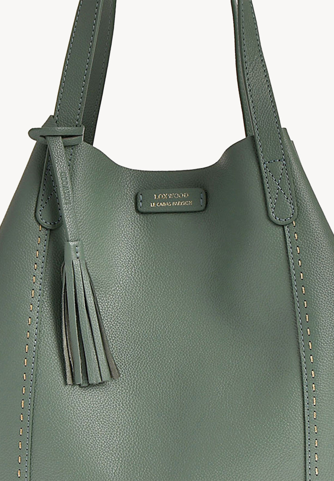 ODÉON - Sac cabas souple en cuir grainé piqué main contrasté