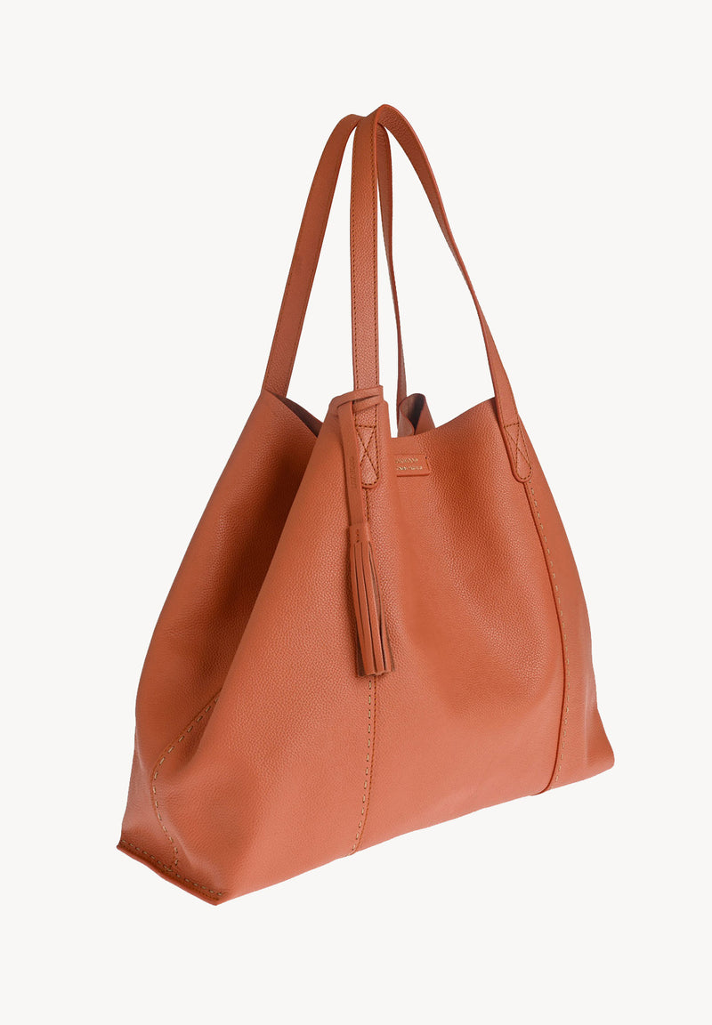 ODÉON - Sac cabas souple en cuir grainé piqué main contrasté