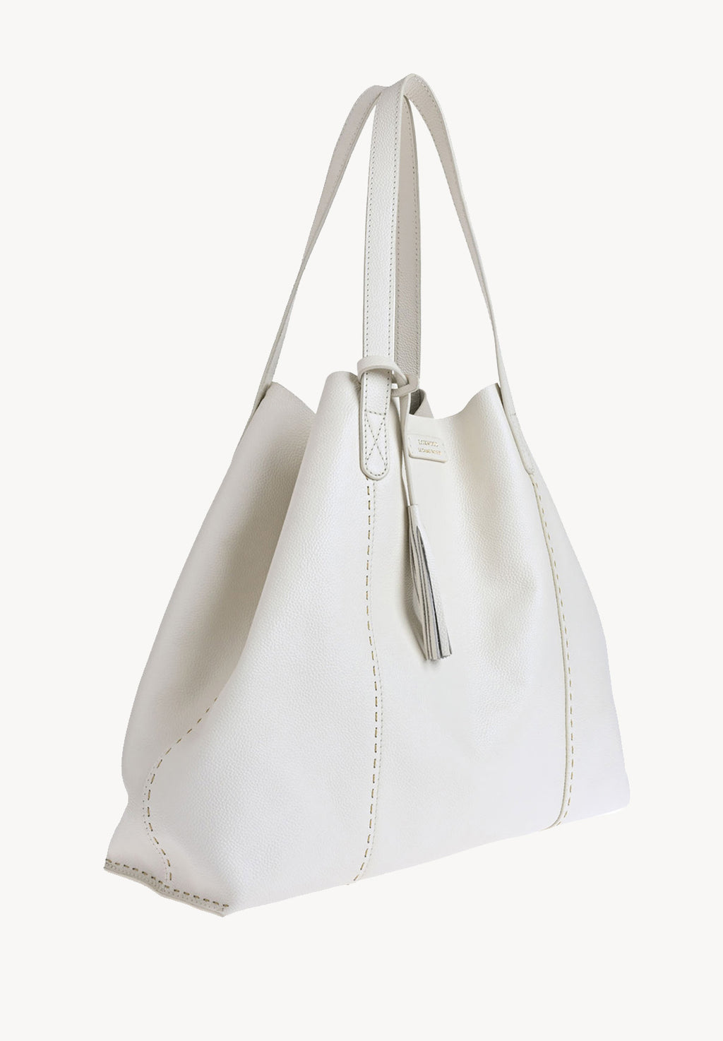ODEON - Soft tote bag in contrasting hand-stitched grained leather