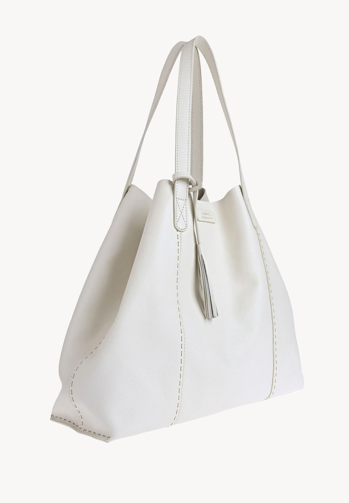 ODEON - Soft tote bag in contrasting hand-stitched grained leather