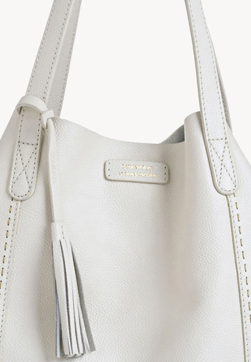 ODEON - Soft tote bag in contrasting hand-stitched grained leather