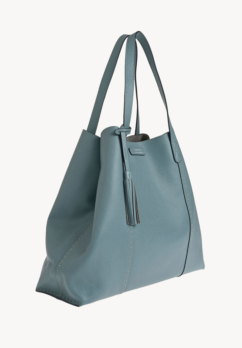 ODÉON - Sac cabas souple en cuir grainé piqué main contrasté