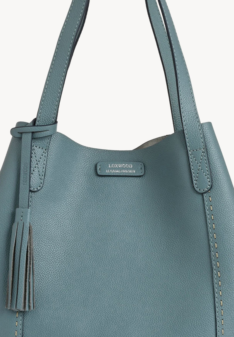 ODEON - Soft tote bag in contrasting hand-stitched grained leather