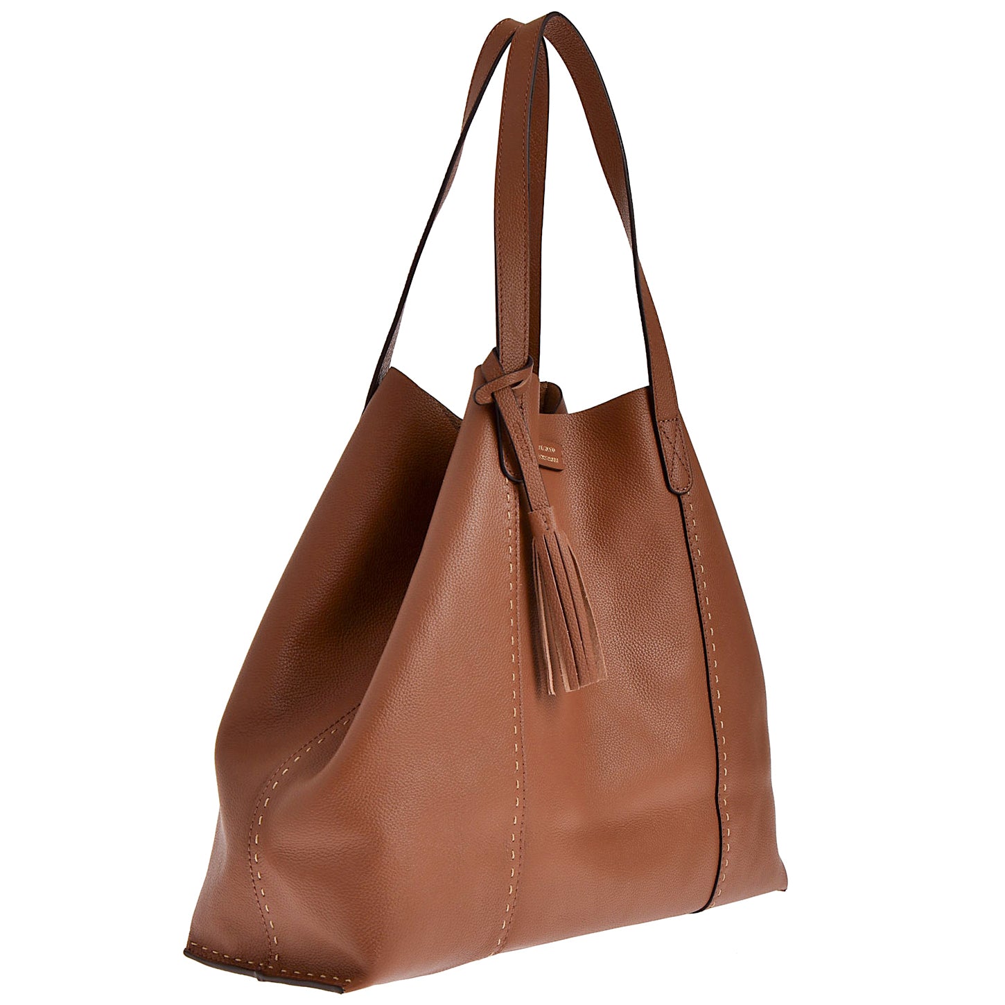 ODEON - Soft tote bag in contrasting hand-stitched grained leather