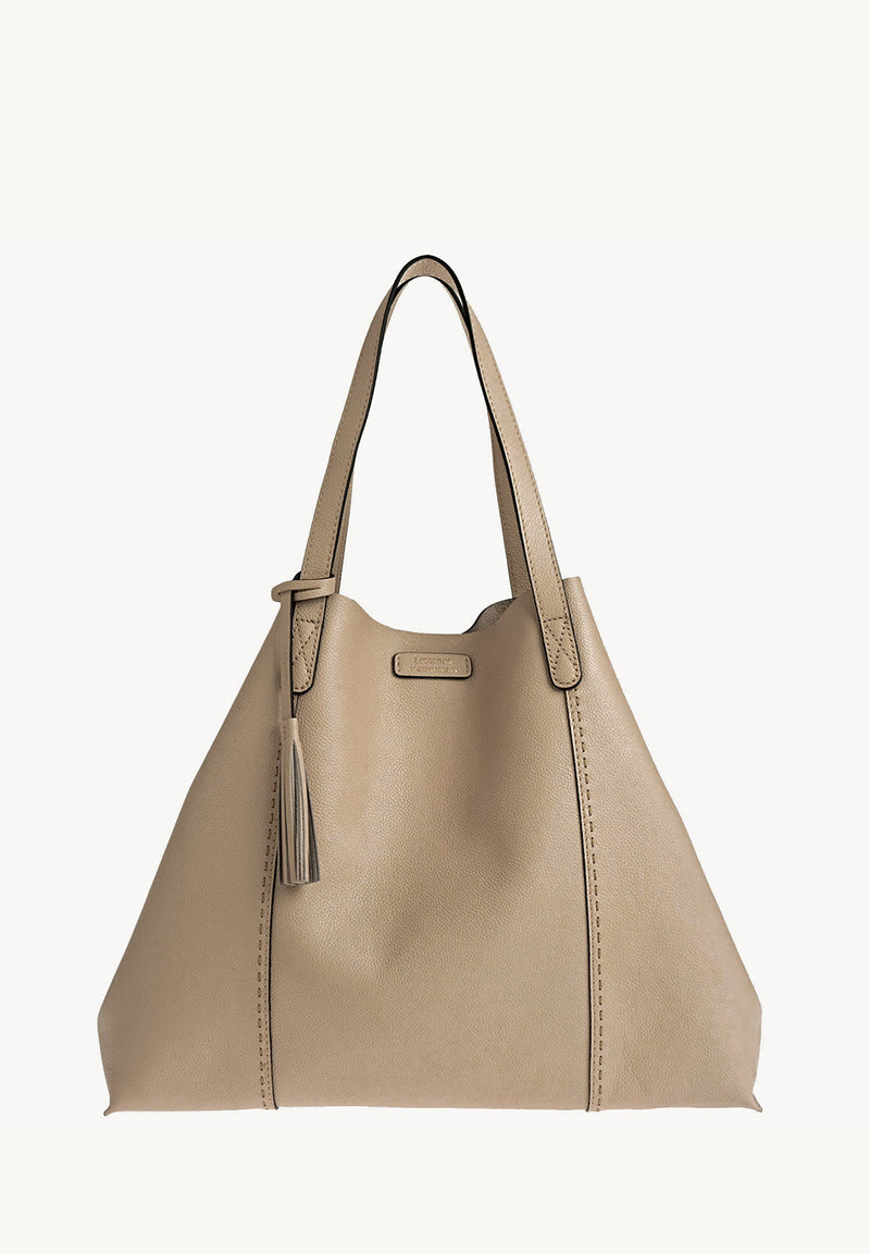 ODÉON - Sac cabas souple en cuir grainé piqué main contrasté