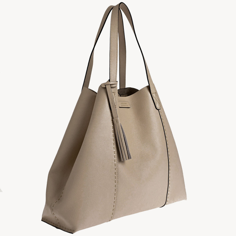 ODÉON - Sac cabas souple en cuir grainé piqué main contrasté