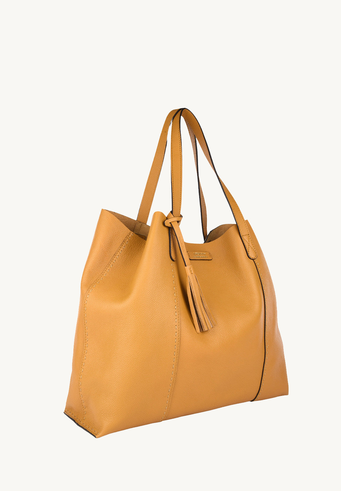 ODÉON - Soft tote bag in contrasting hand-stitched grained leather in Mustard