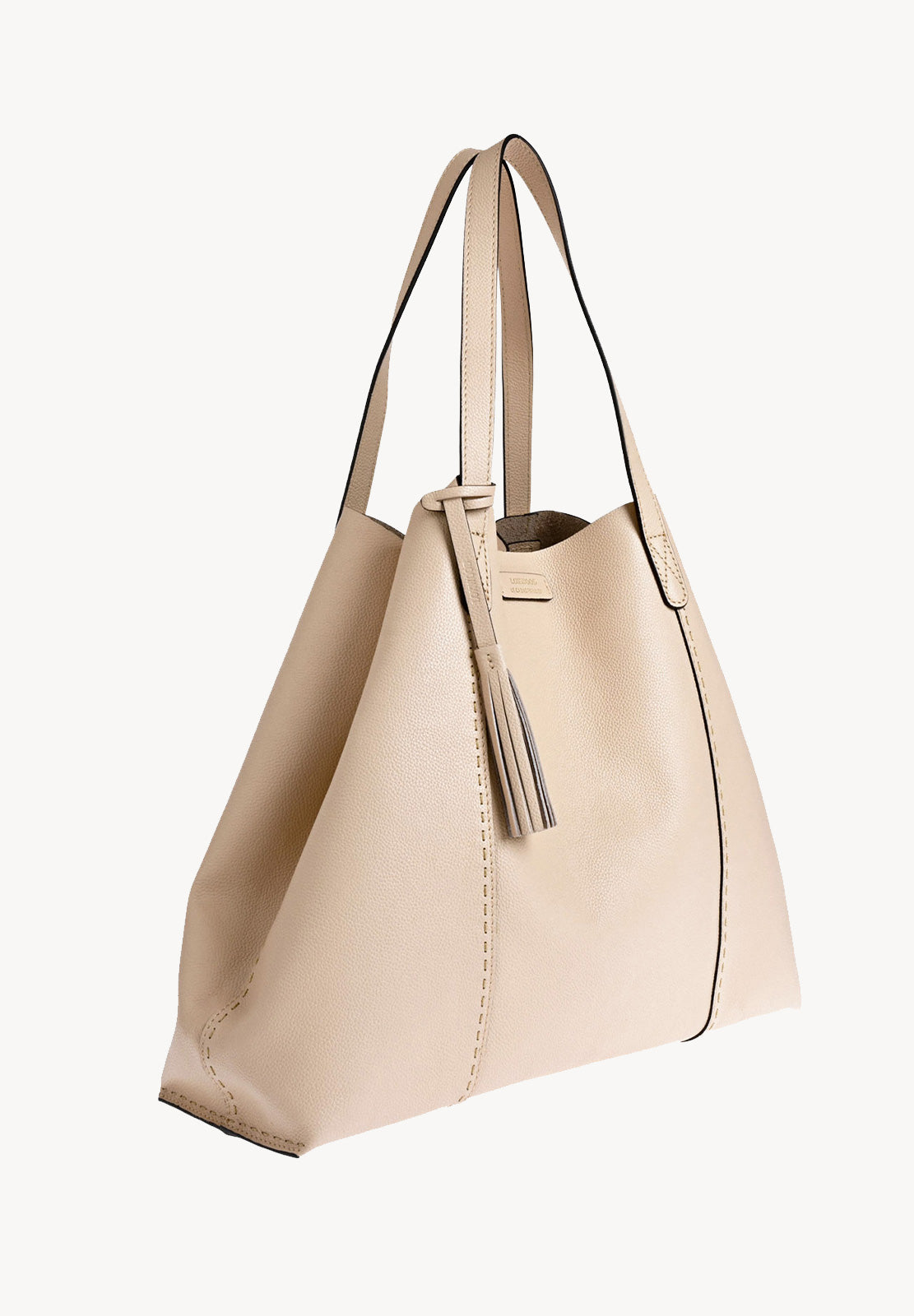 ODÉON - Sac cabas souple en cuir grainé piqué main contrasté