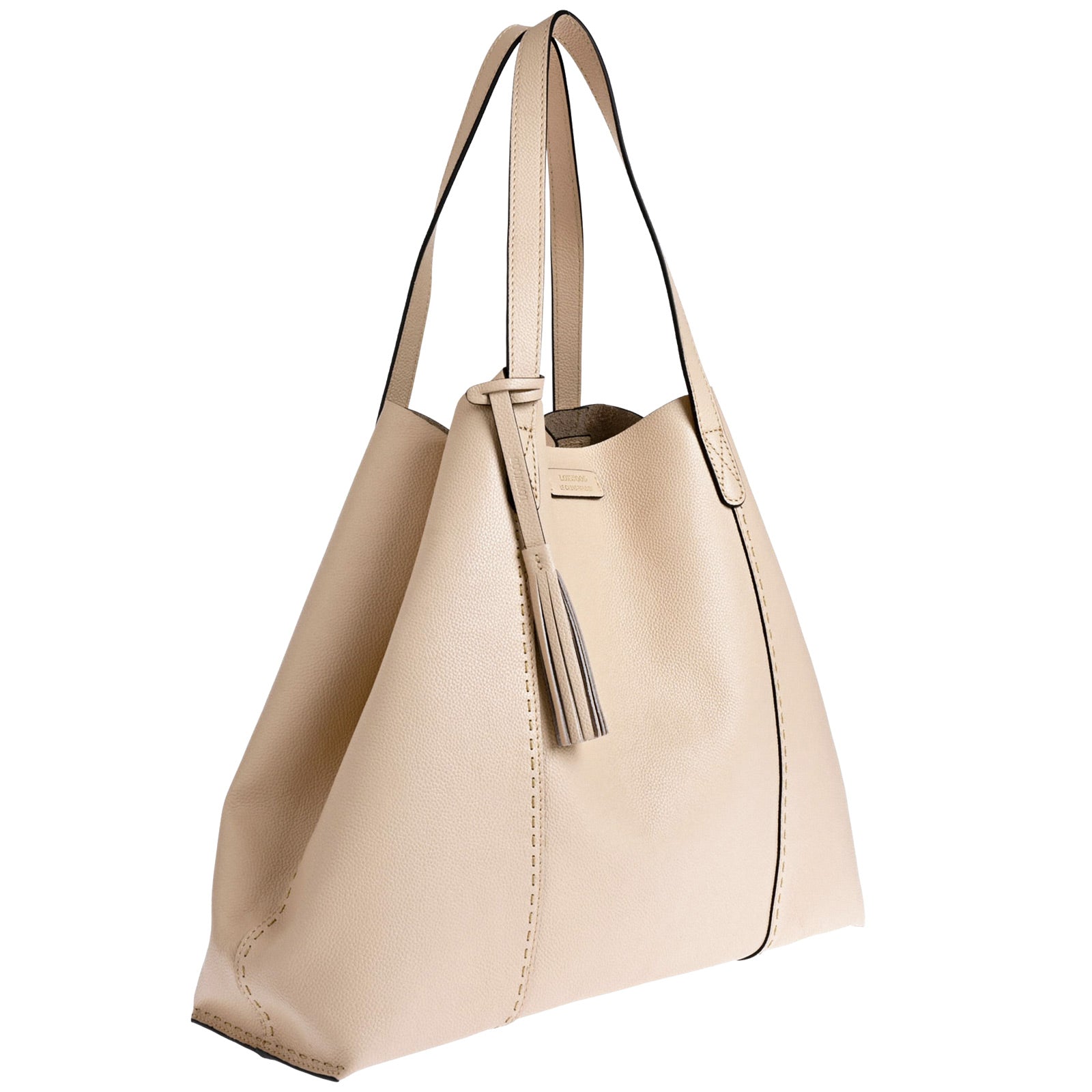 ODEON - Soft tote bag in contrasting hand-stitched grained leather