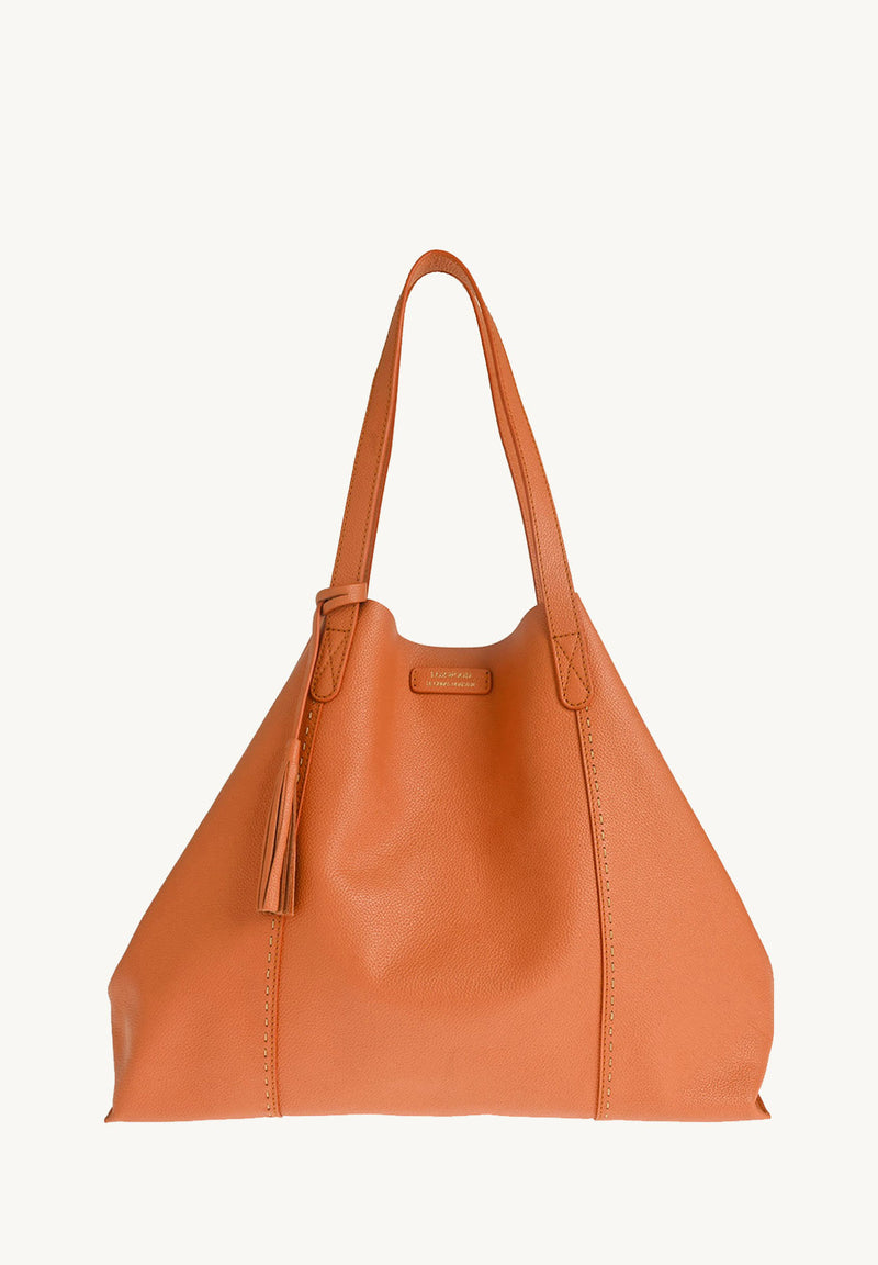 ODÉON - Sac cabas souple en cuir grainé piqué main contrasté