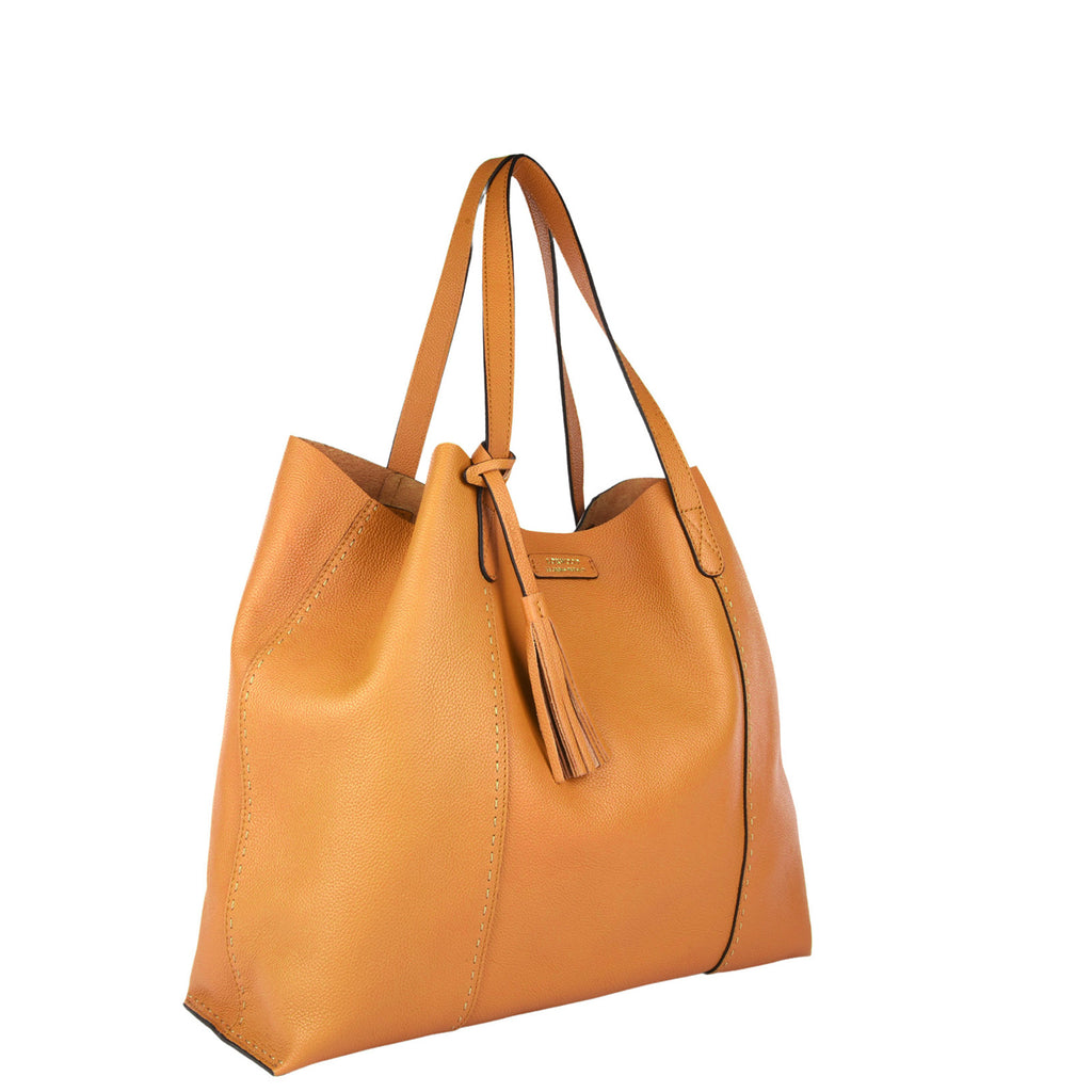 ODEON - Soft tote bag in contrasting hand-stitched grained leather