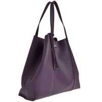 ODEON - Soft tote bag in contrasting hand-stitched grained leather