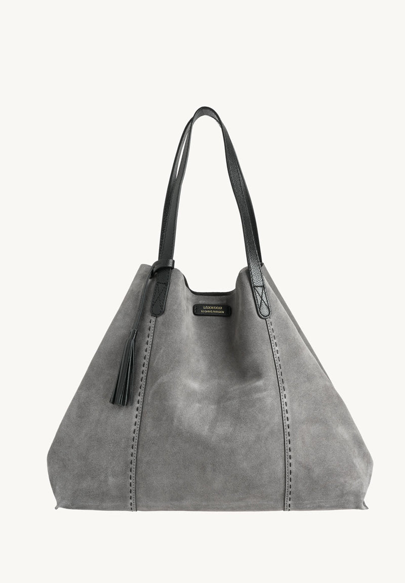 ODÉON - Sac cabas souple en daim orné d'un piqué main contrasté