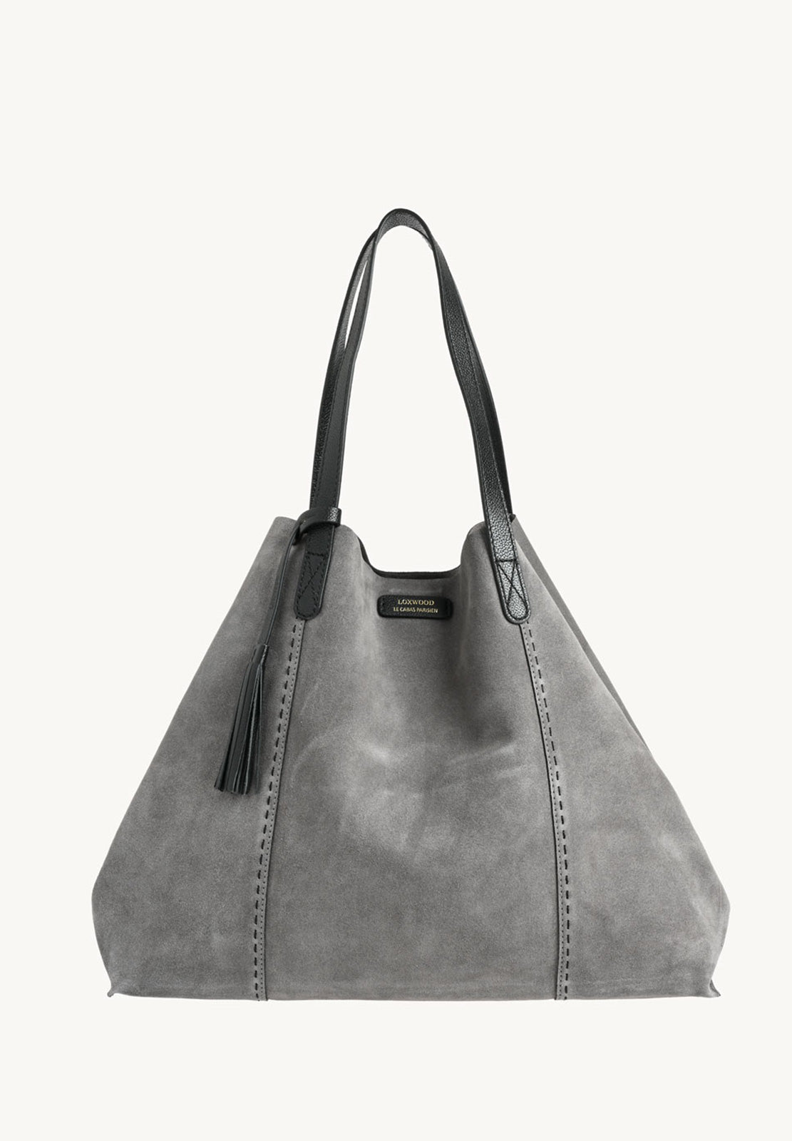 ODÉON - Sac cabas souple en daim orné d'un piqué main contrasté