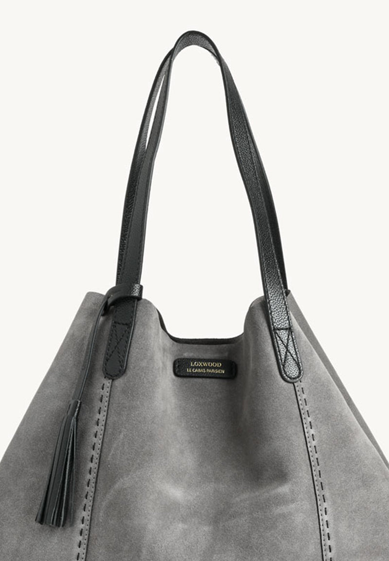 ODÉON - Sac cabas souple en daim orné d'un piqué main contrasté