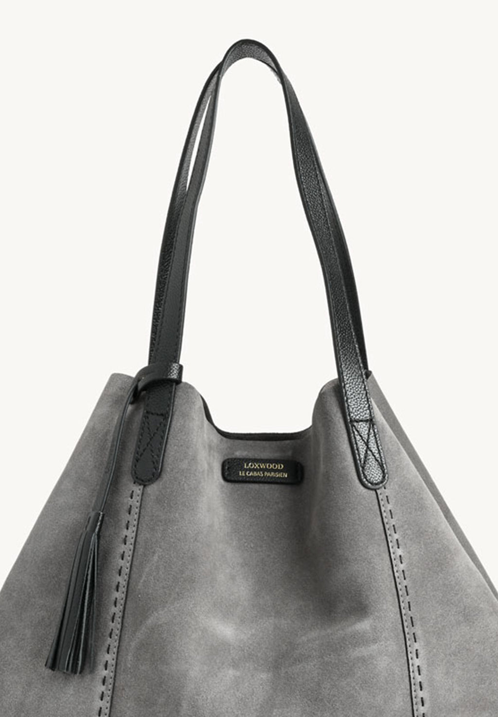 ODÉON - Sac cabas souple en daim orné d'un piqué main contrasté