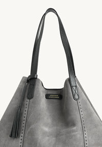 ODÉON - Sac cabas souple en daim orné d'un piqué main contrasté