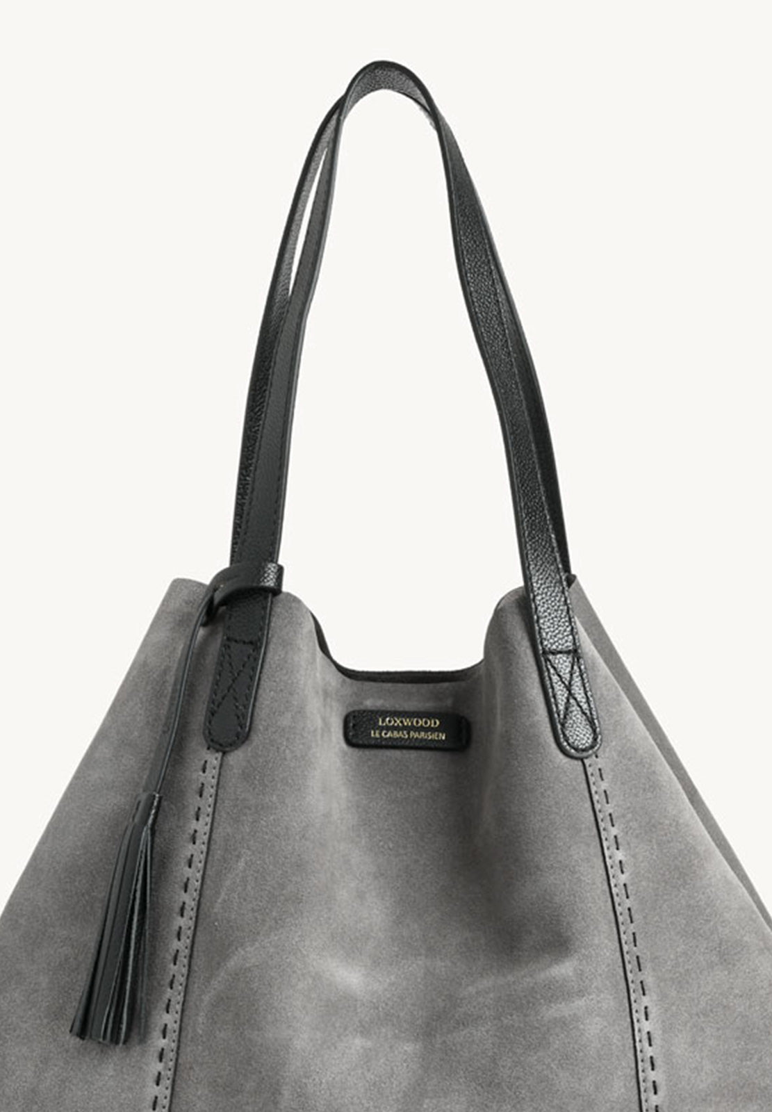 ODÉON - Sac cabas souple en daim orné d'un piqué main contrasté