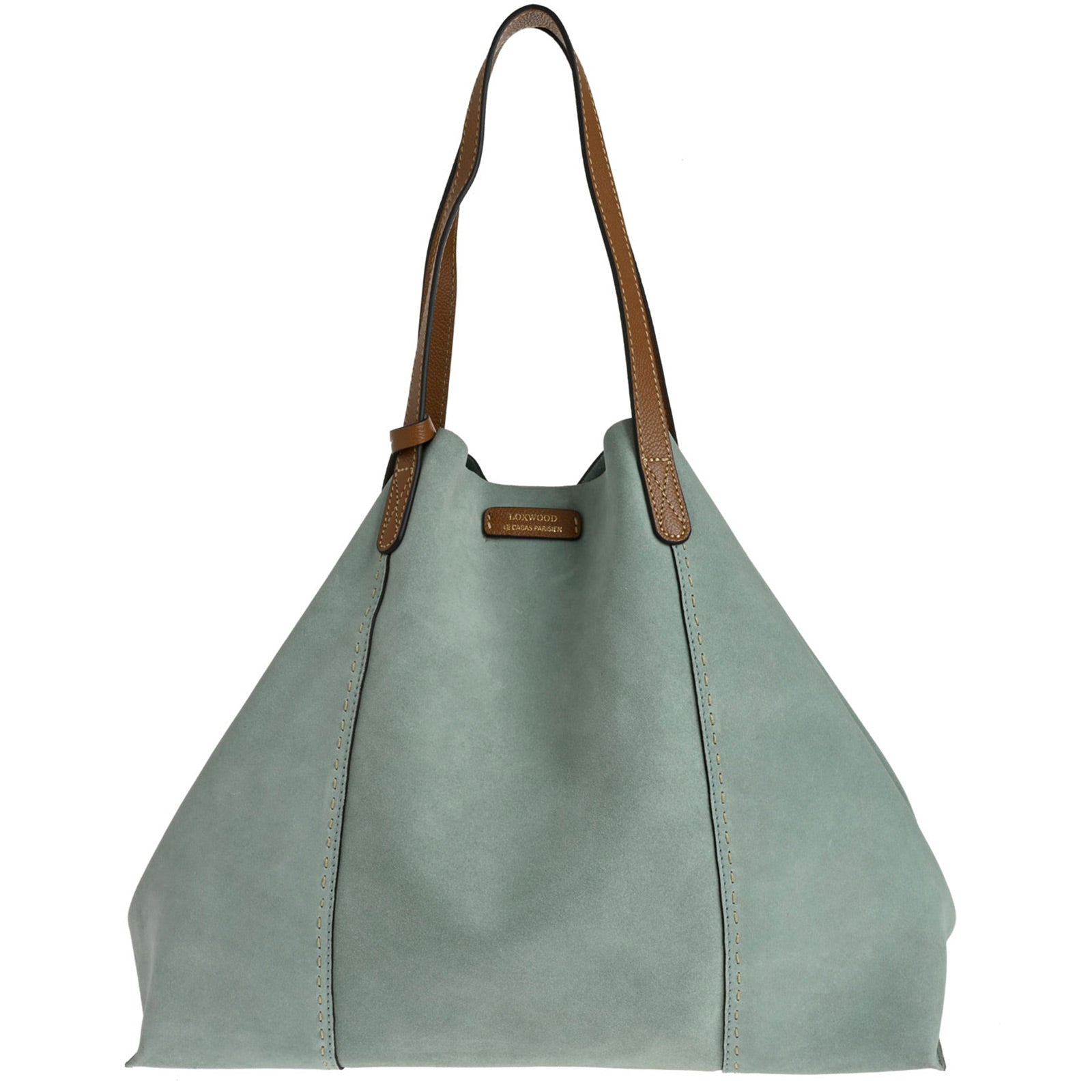 ODEON - Soft suede tote bag decorated with contrasting hand stitching