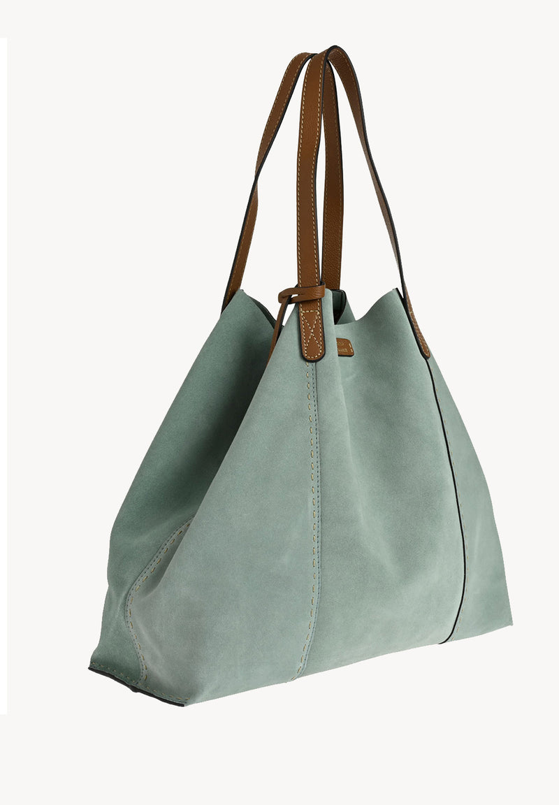 ODÉON - Sac cabas souple en daim orné d'un piqué main contrasté