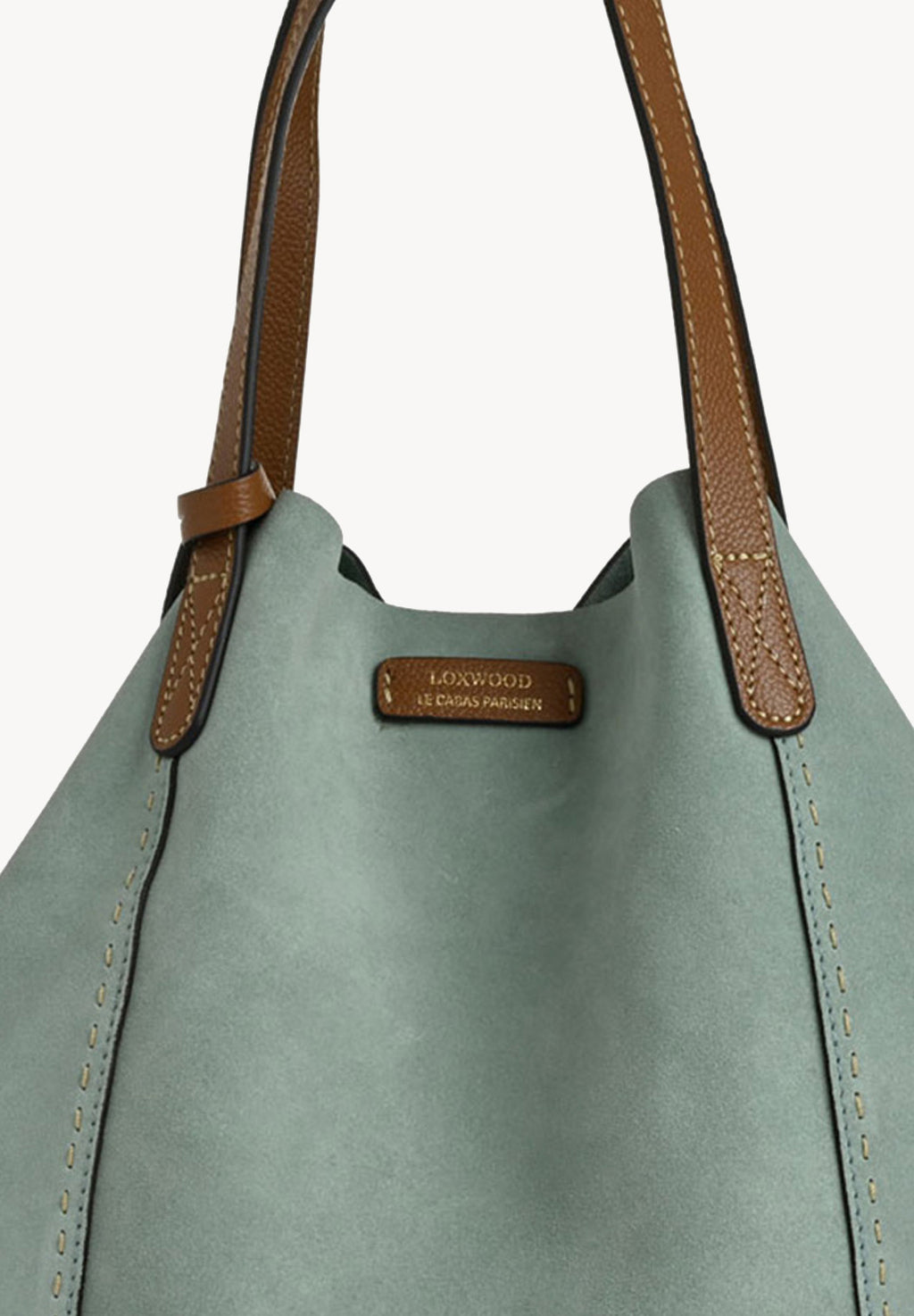 ODÉON - Sac cabas souple en daim orné d'un piqué main contrasté