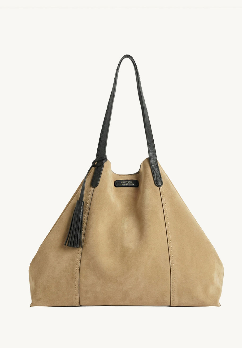 ODÉON - Sac cabas souple en daim orné d'un piqué main contrasté