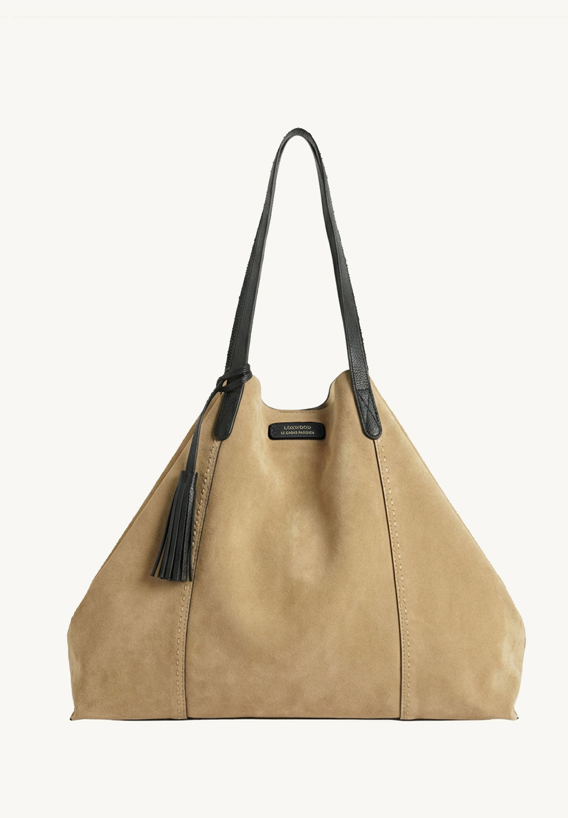 ODÉON - Sac cabas souple en daim orné d'un piqué main contrasté