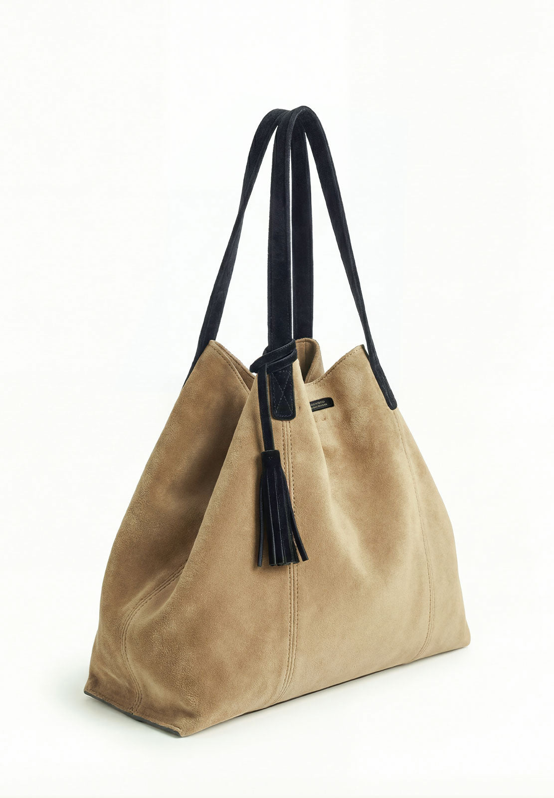 ODÉON - Sac cabas souple en daim orné d'un piqué main contrasté