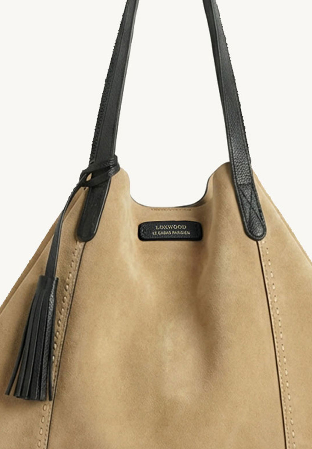 ODÉON - Sac cabas souple en daim orné d'un piqué main contrasté