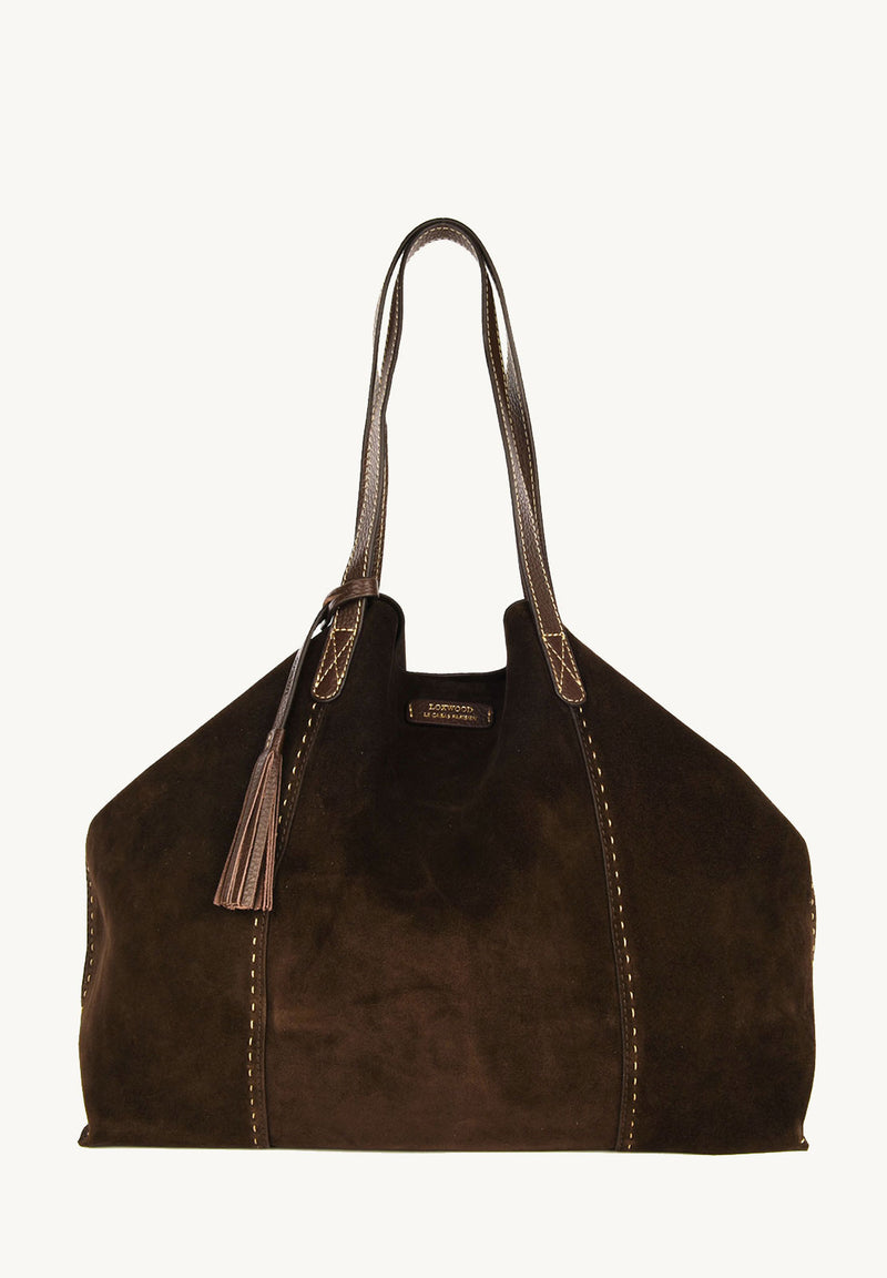 ODEON - Soft suede tote bag decorated with contrasting hand stitching