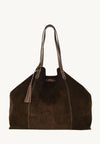 ODEON - Soft suede tote bag decorated with contrasting hand stitching