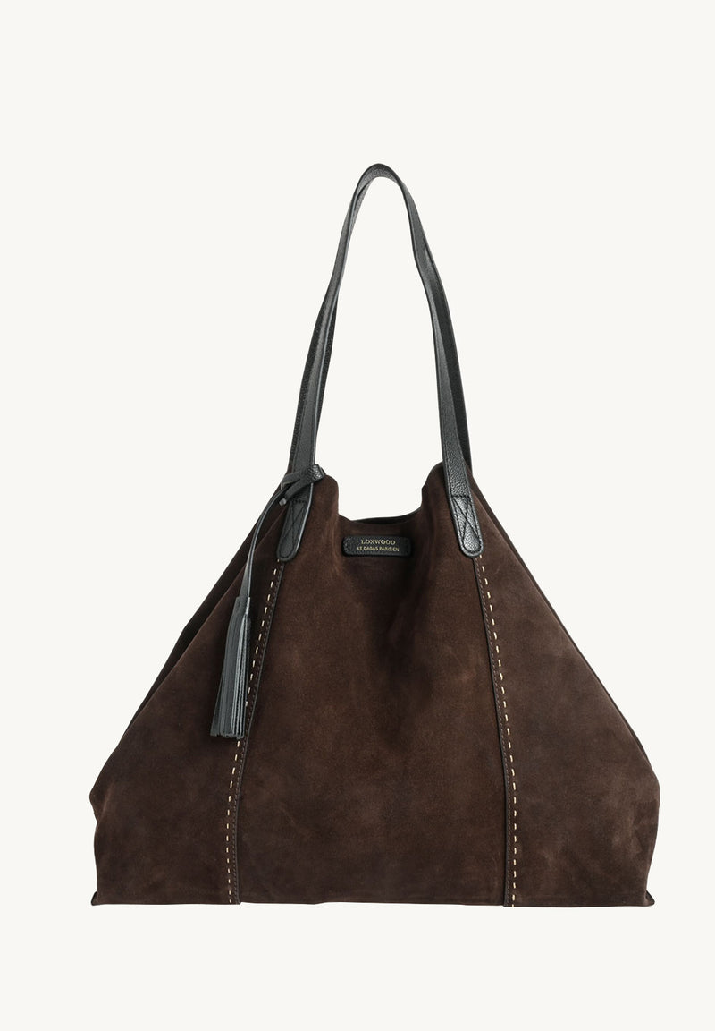 ODEON - Soft suede tote bag decorated with contrasting hand stitching