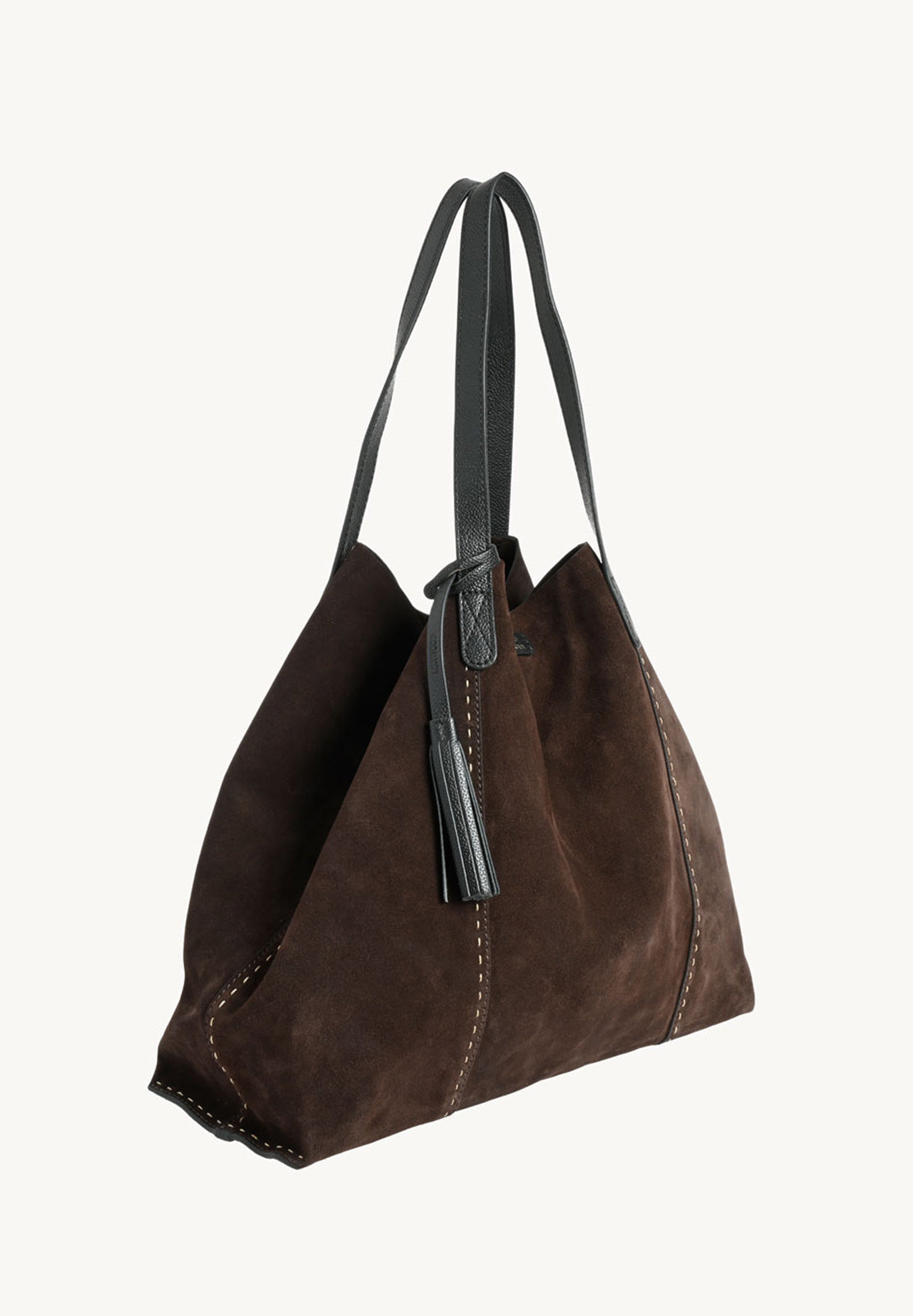 ODEON - Soft suede tote bag decorated with contrasting hand stitching