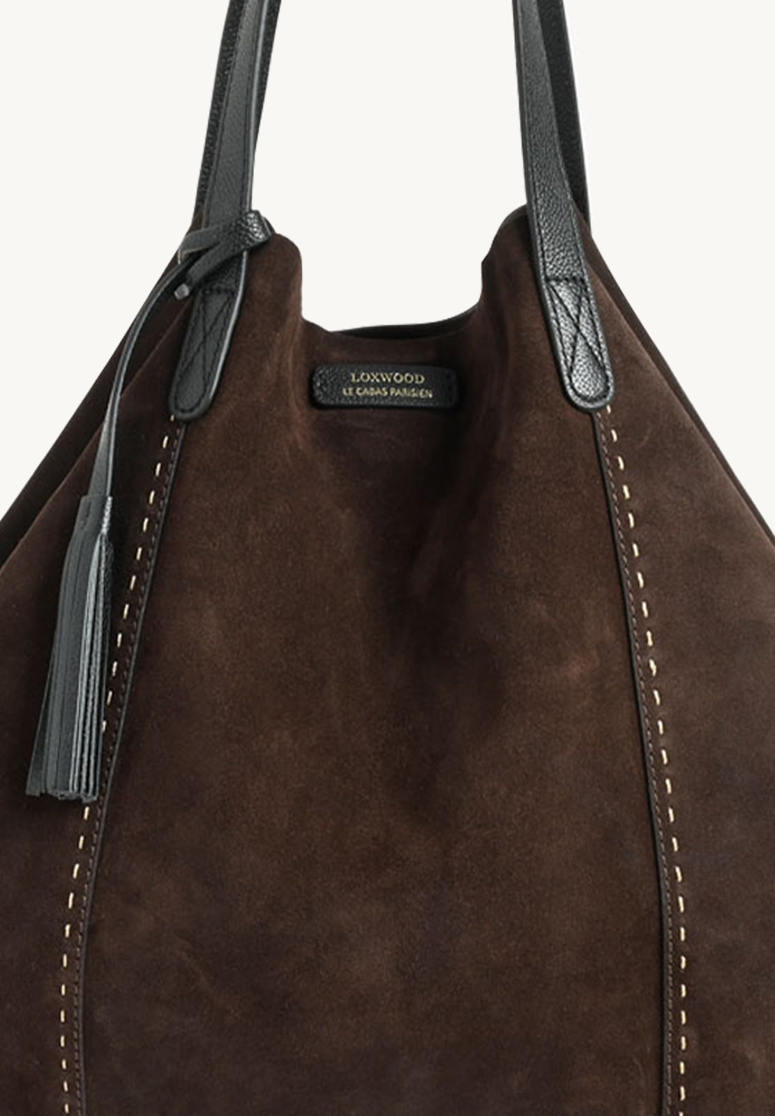 ODEON - Soft suede tote bag decorated with contrasting hand stitching