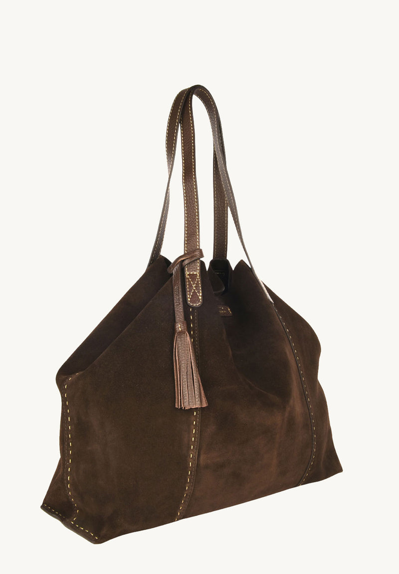 ODEON - Soft suede tote bag decorated with contrasting hand stitching
