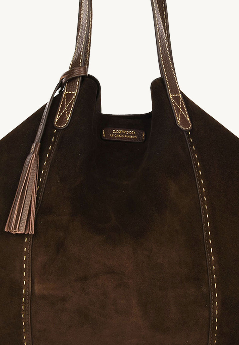ODEON - Soft suede tote bag decorated with contrasting hand stitching