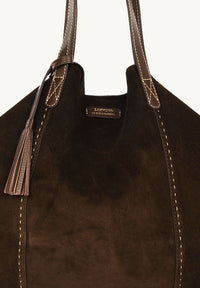 ODEON - Soft suede tote bag decorated with contrasting hand stitching