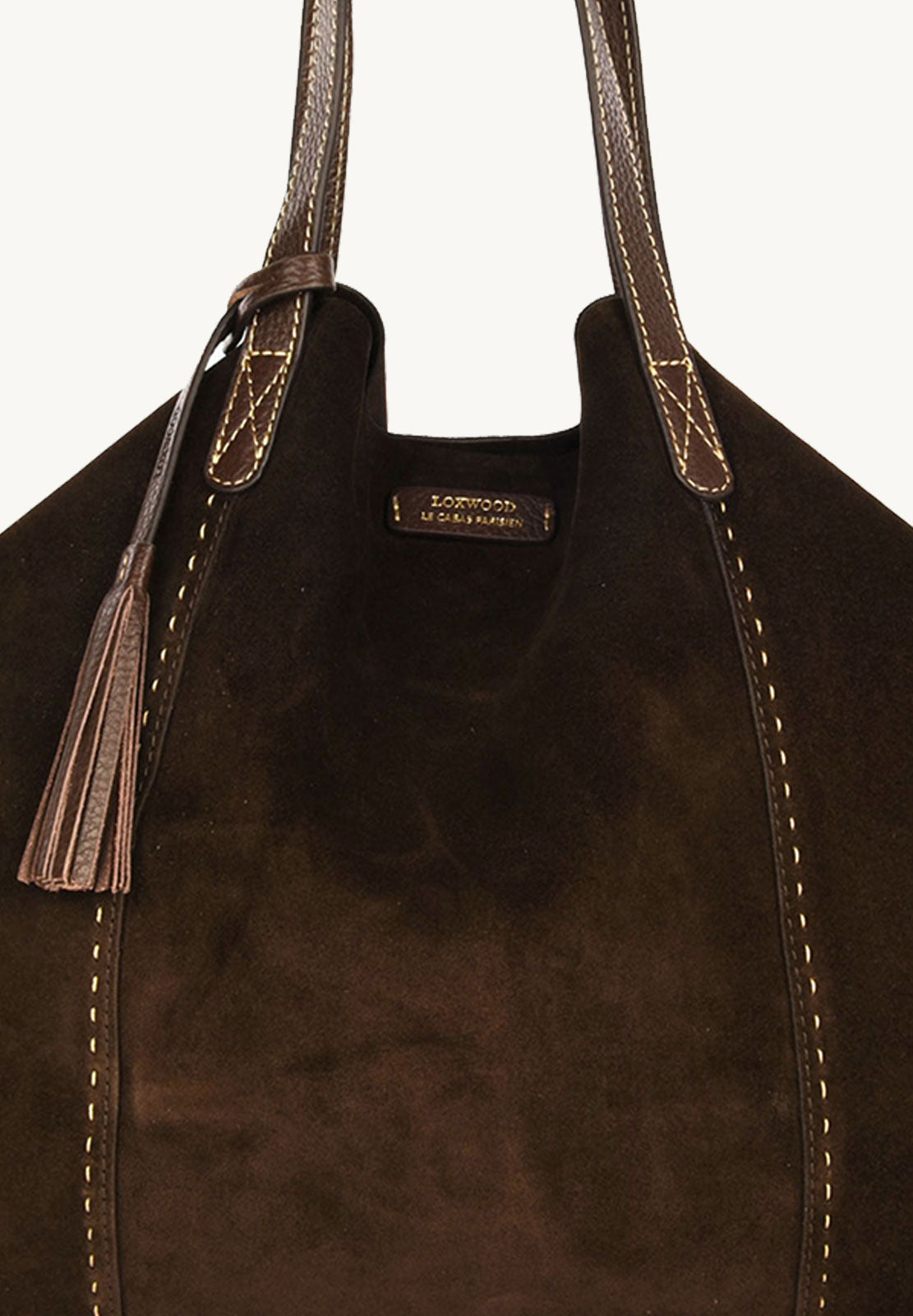 ODEON - Soft suede tote bag decorated with contrasting hand stitching