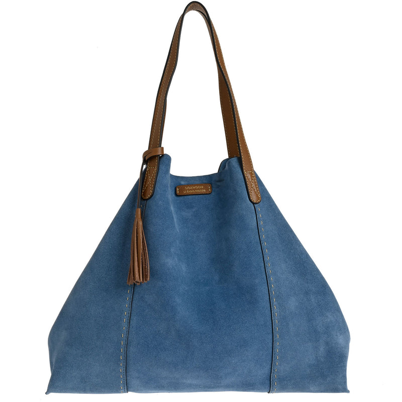 ODEON - Soft suede tote bag decorated with contrasting hand stitching